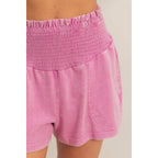 Smocked Waist Mineral Wash Shorts