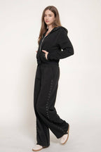 Studded Hoodie & Pants Inner Fleece Terry 2PC Set