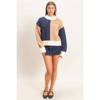 Color Block Mock Neck Sweater
