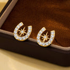 Pave Crystal Horseshoe Star Stud Earrings | 80E62350