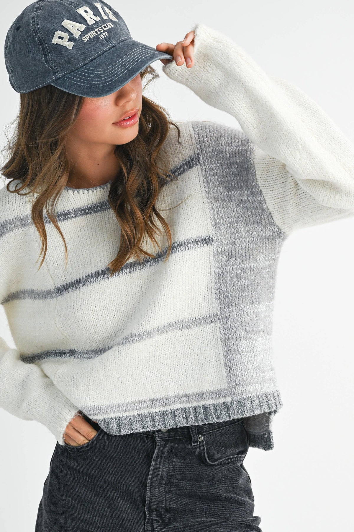 379BK Mona Knit Stripe Pullover Sweater