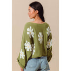 DAISY FLORAL PATTERN KNITTED SWEATER TOP