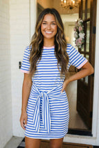 LAS Striped Tie Pocket Mini Dress (S-XL)