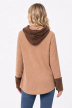 Textured Faux Sherpa Collar Hooded Top