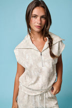 PX51001 - Camo Half Zip Slvls Top and Shorts Set