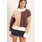 Color Block Mock Neck Sweater