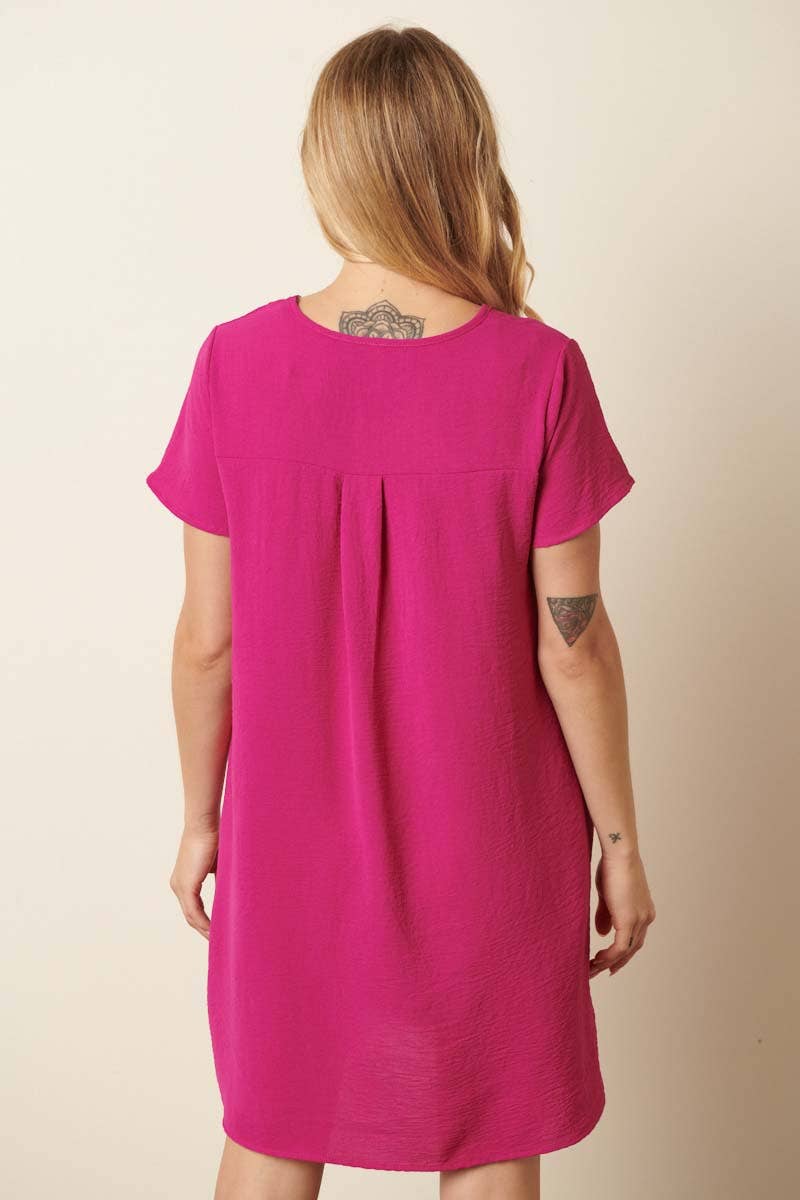 CD1565-AIRFLOW V-NECK SHORT SLEEVE SHIFT DRESS