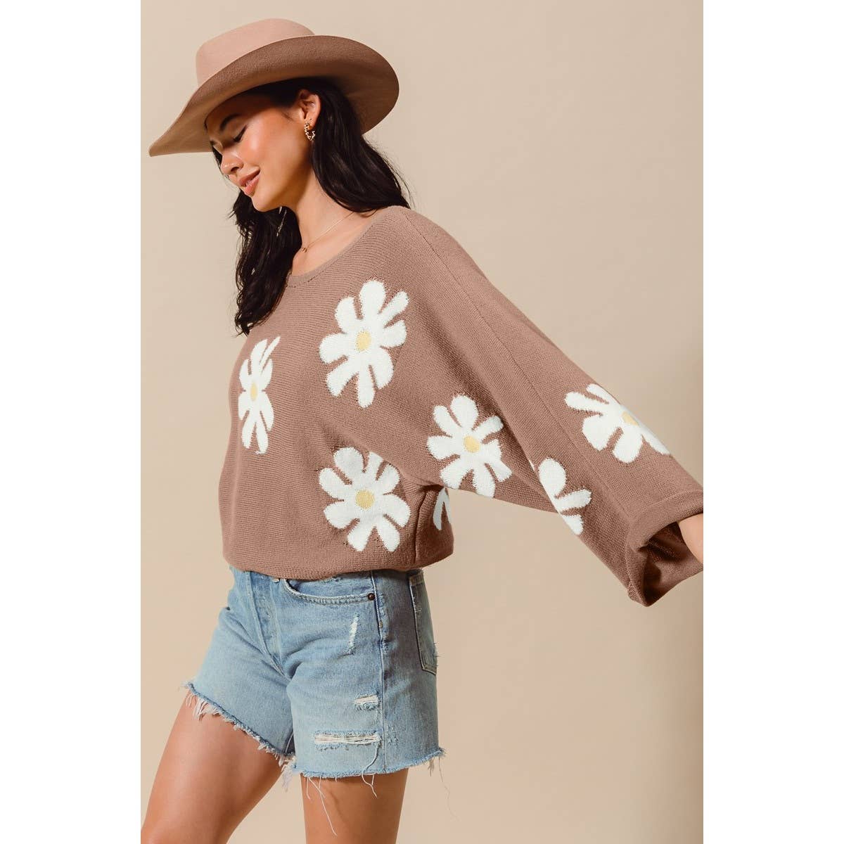DAISY FLORAL PATTERN KNITTED SWEATER TOP