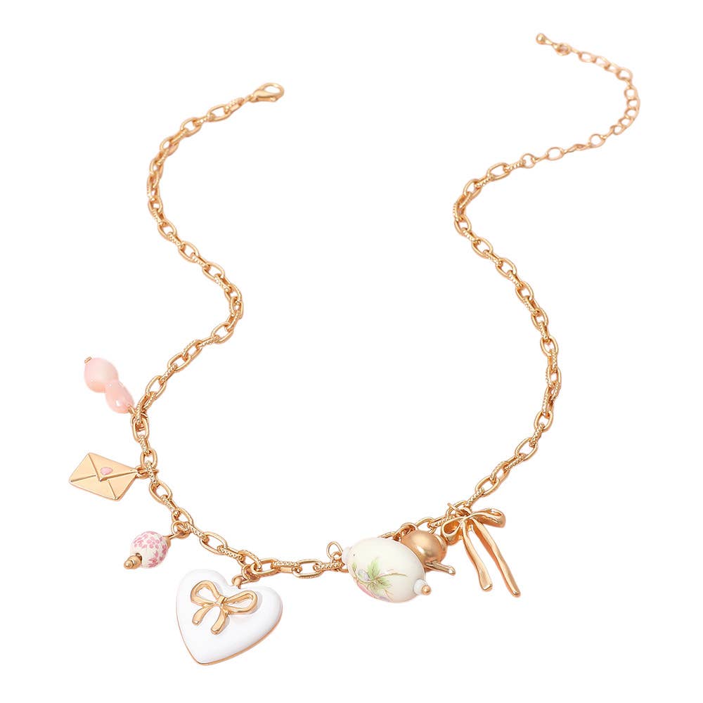 Bow Heart Tea Party Charm Station Necklace