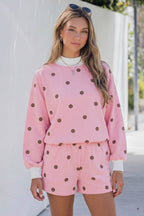 Polka Dot Mock Neck Long Sleeve Casual Two Piece Pants Sets