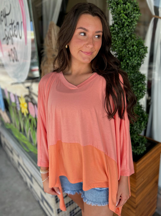 Colorblock 3/4 Sleeve Oversized Top