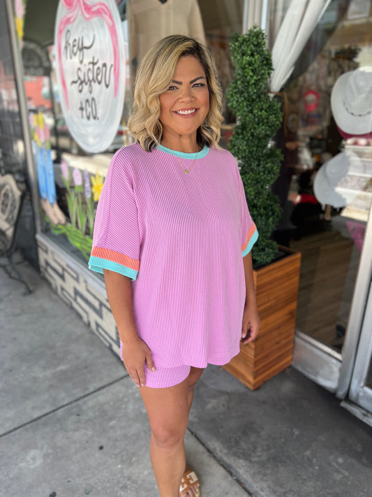 Plus Size Color Block Tee and Shorts Set