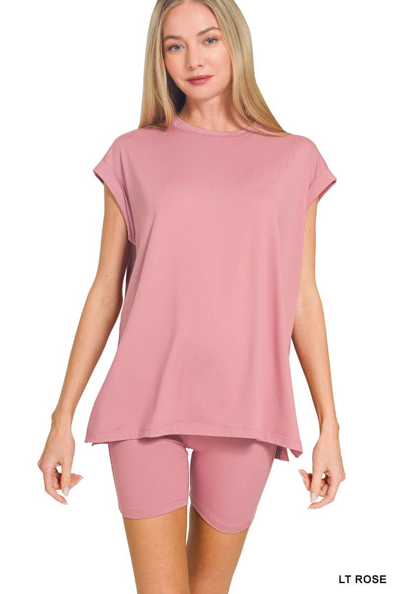 Brushed Dty Microfiber Top And Biker Shorts