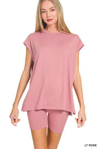 Brushed Dty Microfiber Top And Biker Shorts
