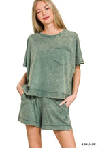 Acid Washed Oversized Top & Shorts Set - Zenana