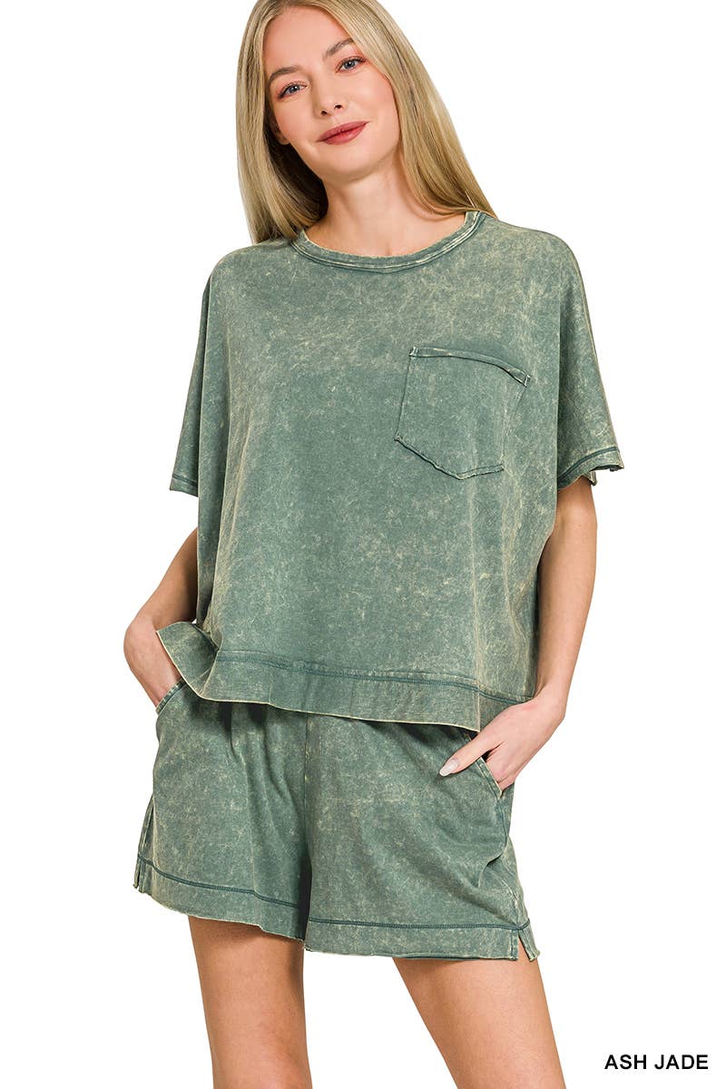 Acid Washed Oversized Top & Shorts Set