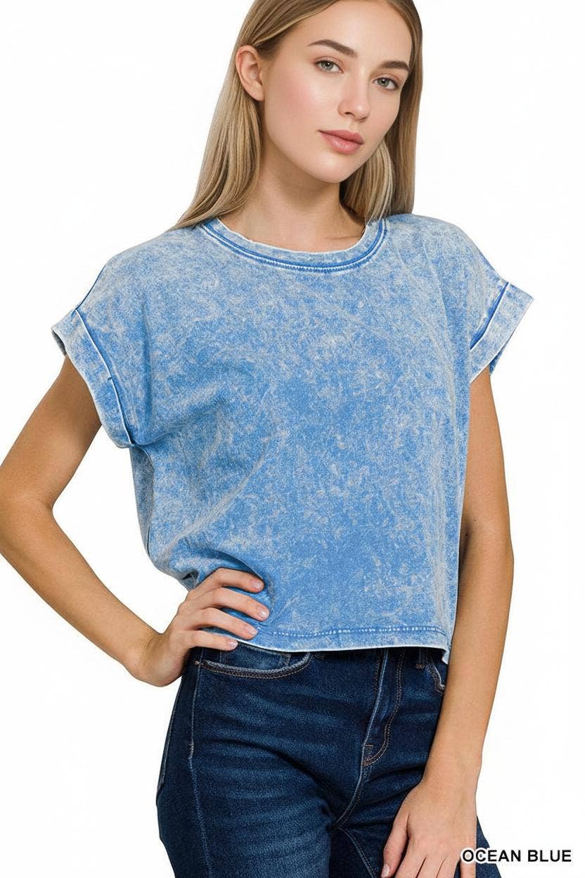 Washed Cotton Short Sleeve Top - Zenana