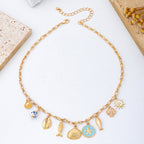 Charm Necklace-Coastal seashells fish cloisonne | 80N92963