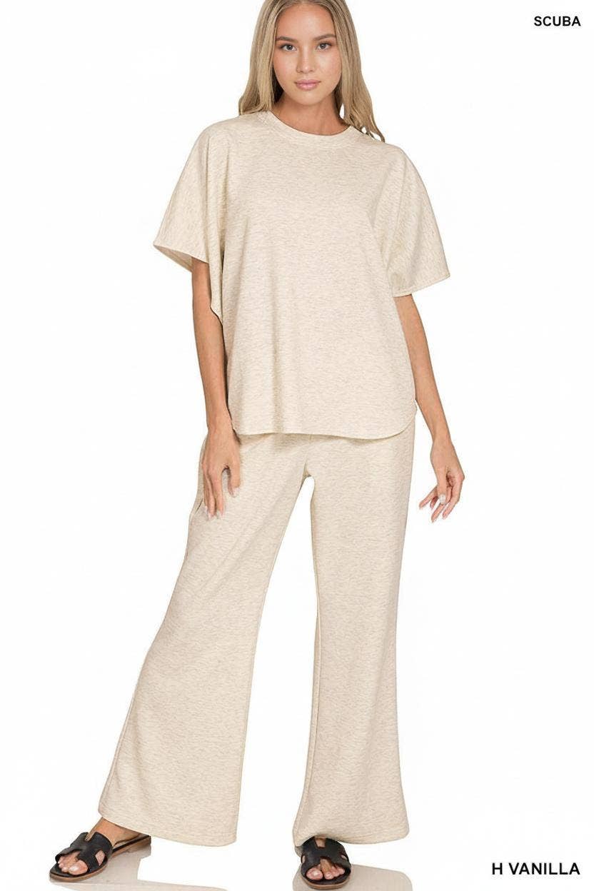 Scuba Curbed Hem Top & Pants Set - Zenana