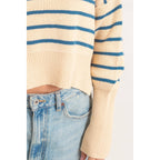 Striped Mock Neck Cropped Sweater