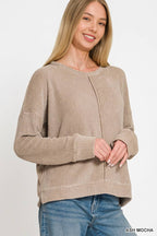 Chenille Waffle Center Seam Sweater Zenana