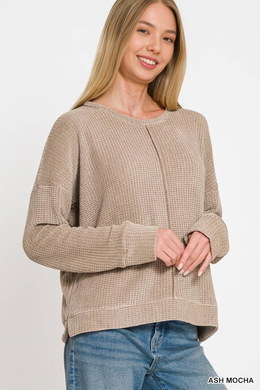Chenille Waffle Center Seam Sweater Zenana