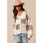 CHECKERED BUTTON FRONT TEXTURED SWEATER CARDIGAN