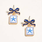 Bow Shell Print Square Frame Drop Earrings