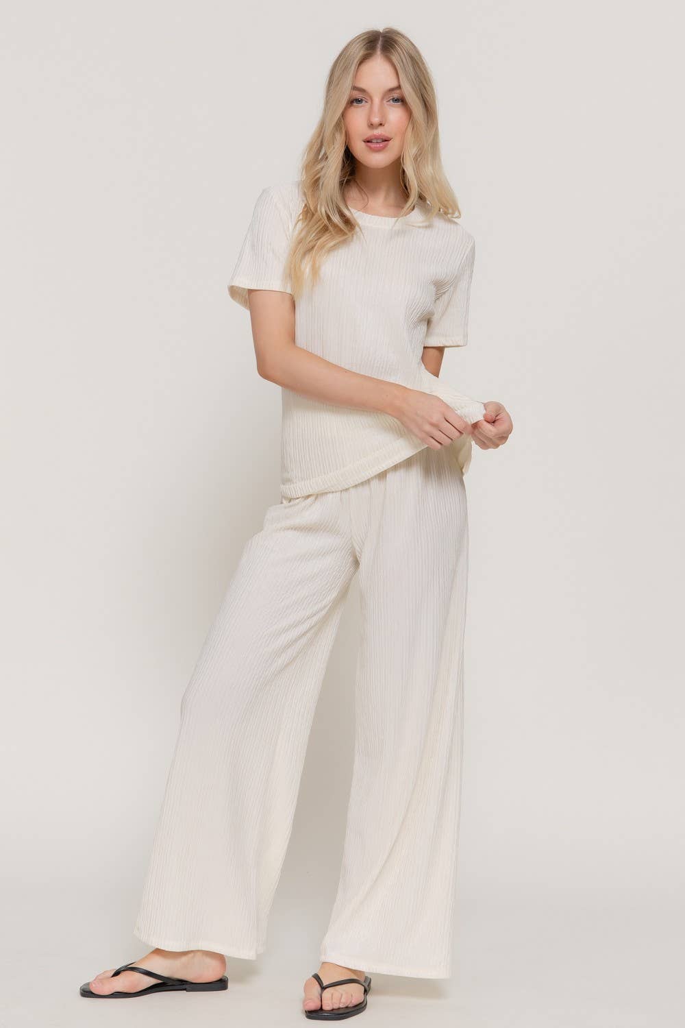 0504 Crinkle Knit Top & Pants 2pc Set SI-29441