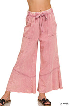`Acid Washed Flare Hem Pants With Pockets Zenana