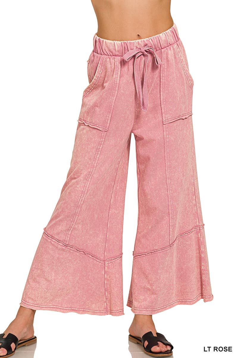 `Acid Washed Flare Hem Pants With Pockets Zenana