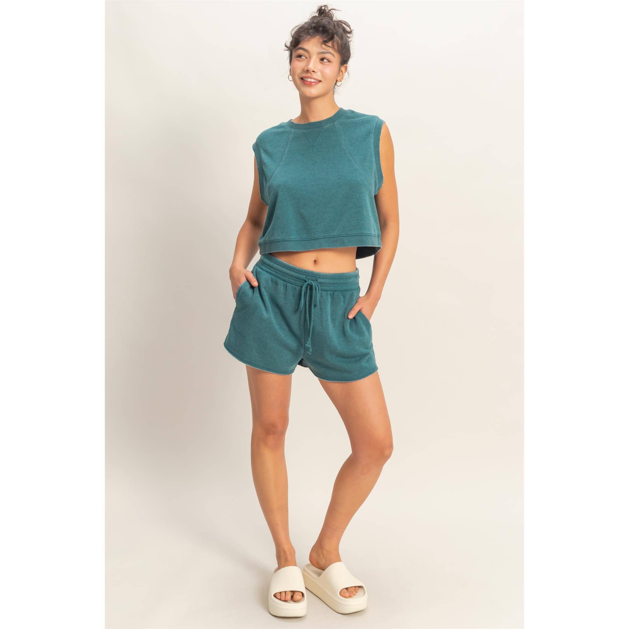 Burnout French Terry Sleeveless Top & Shorts Set