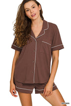 Button Down Shirts & Shorts Pajama Set Zenana