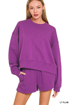 Fleece Round Neck Pullover And Shorts Set