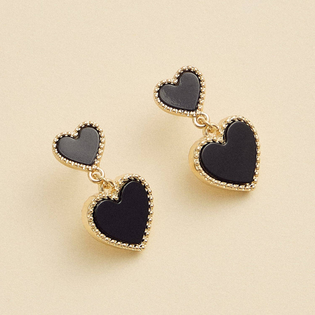 Dual Heart Shell Drop Earrings | Natural Inlay with Polished Metal Trim
