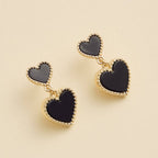 Dual Heart Shell Drop Earrings | Natural Inlay with Polished Metal Trim