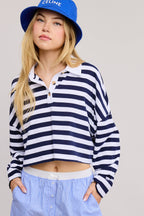 Striped Cropped Polo Shirt