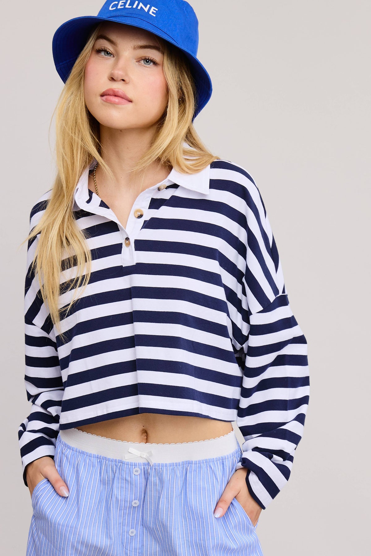 Striped Cropped Polo Shirt