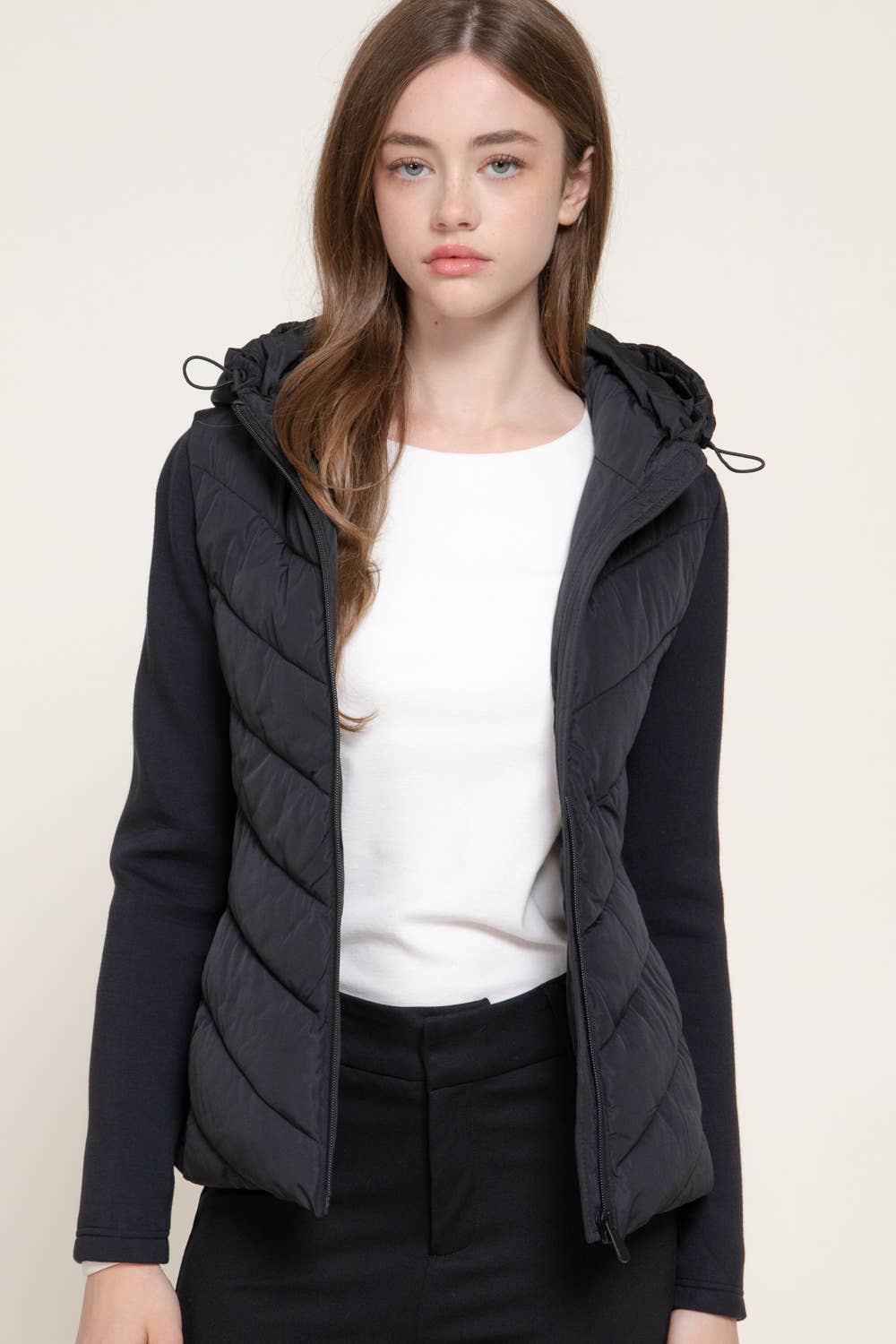 Hight Neck Adjustable Hoodie Quilted Puffer Jacket
