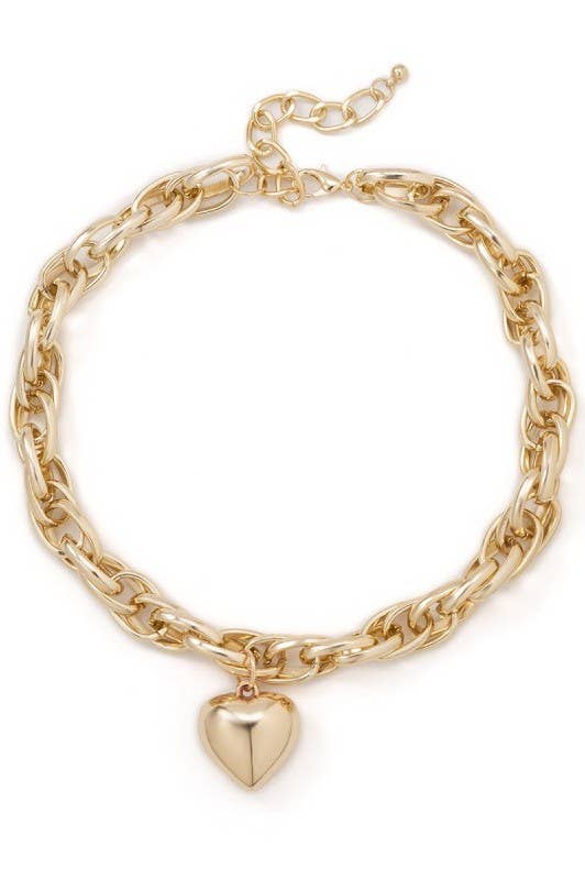 PUFFY HEART CHUNKY CHAIN STATEMENT NECKLACE | 40NK9577