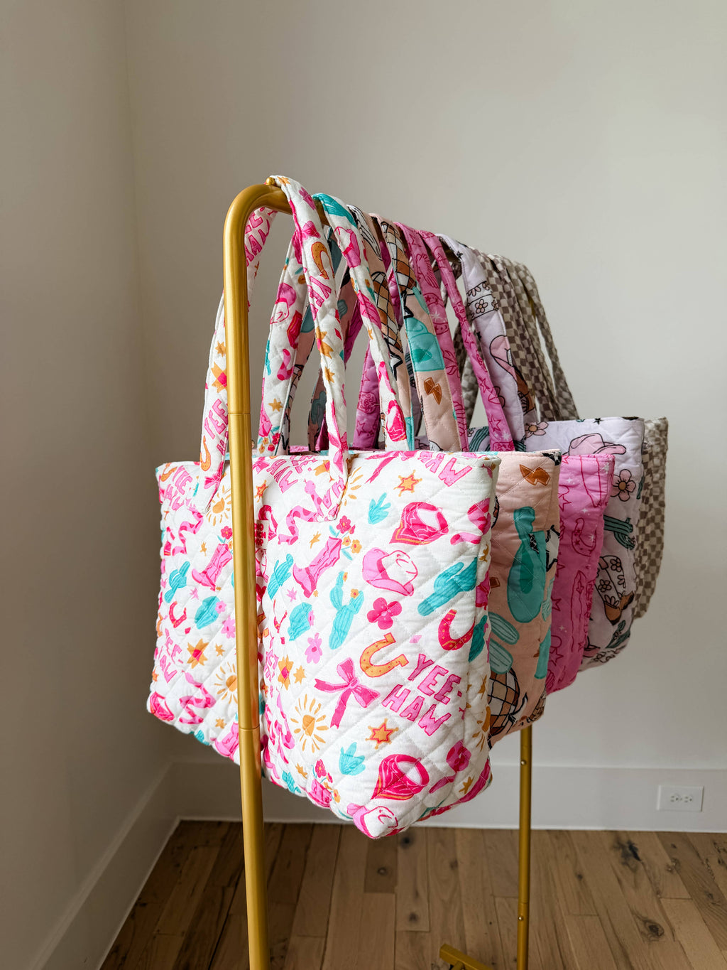 Western Print Everyday Carryall Tote Bag - Fabric Quilted 
