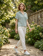 0424 Raised Rib Striped Collared Top SI-29768