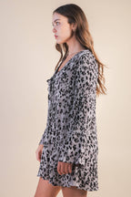 ND31903-Leopard Printed Pleated Mini Dress