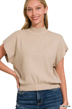 Mock Neck Short Dolman Sleeve Sweater