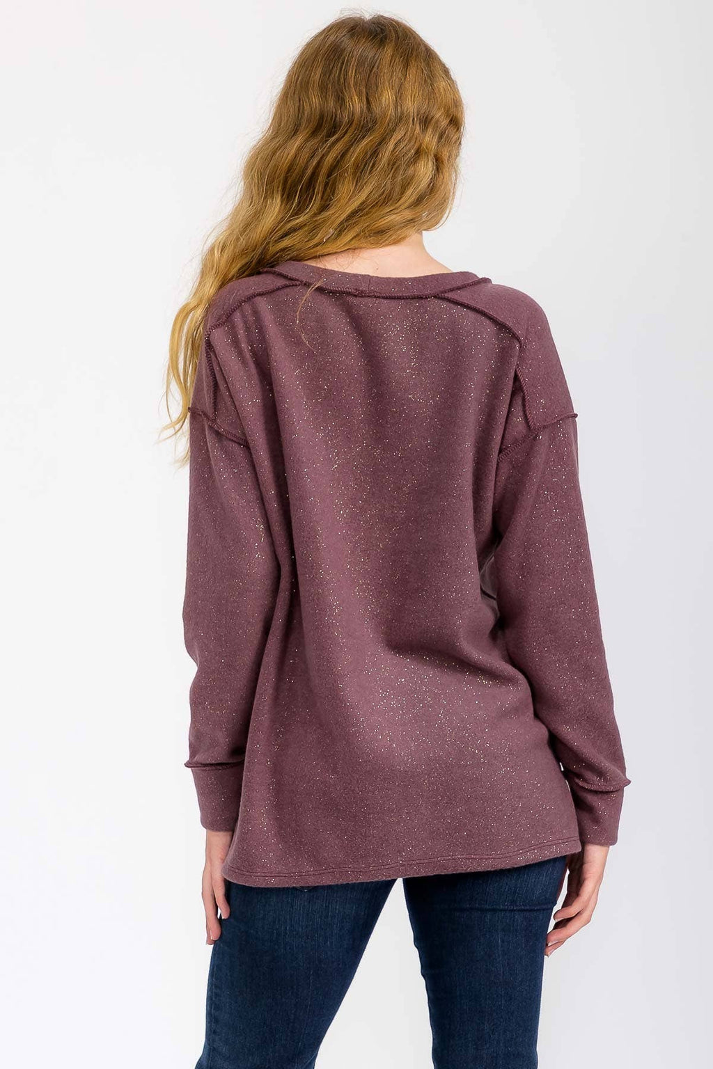 Soft Brushed Metallic Glitter Accents Pullover Top