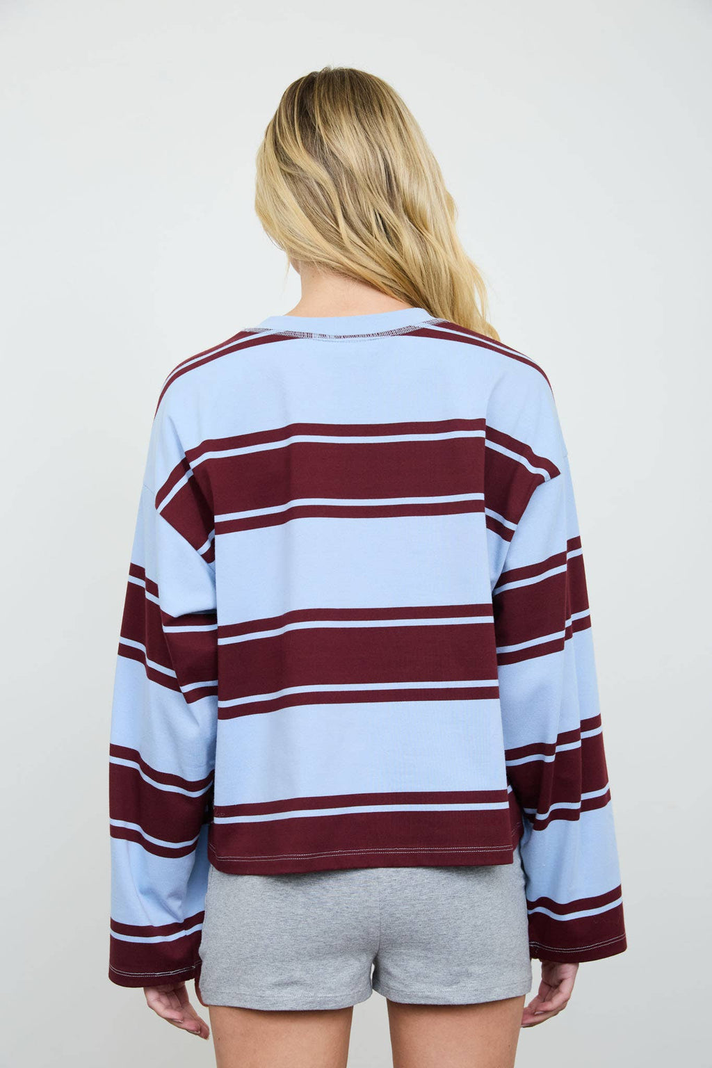 WIDE STRIPE CREW NECK LONG SLEEVE KNIT SWEATSHIRT
