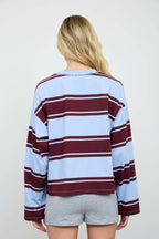 WIDE STRIPE CREW NECK LONG SLEEVE KNIT SWEATSHIRT