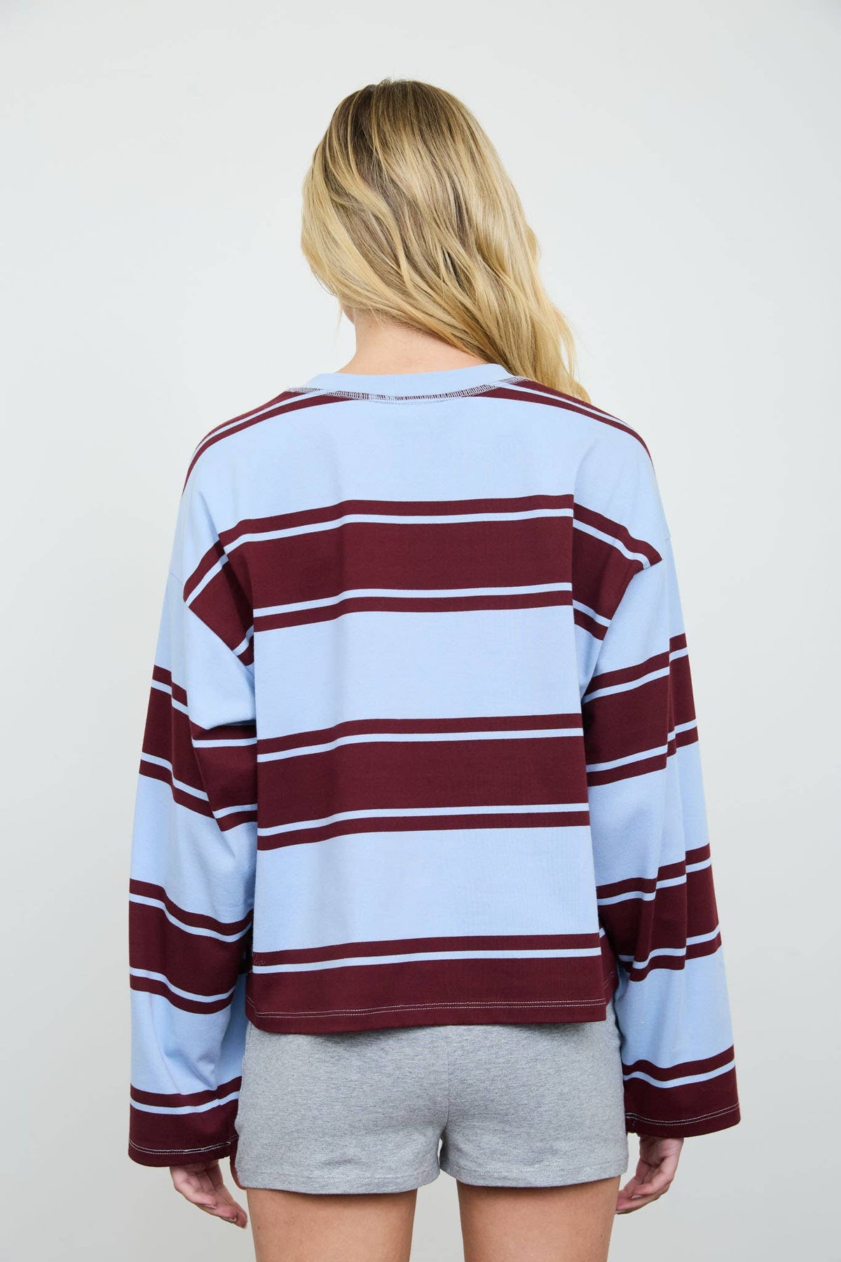 WIDE STRIPE CREW NECK LONG SLEEVE KNIT SWEATSHIRT