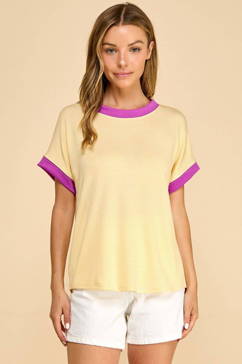 Striped Tee With Contrast Trim Casual Comfort