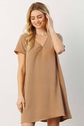 CD1565-AIRFLOW V-NECK SHORT SLEEVE SHIFT DRESS